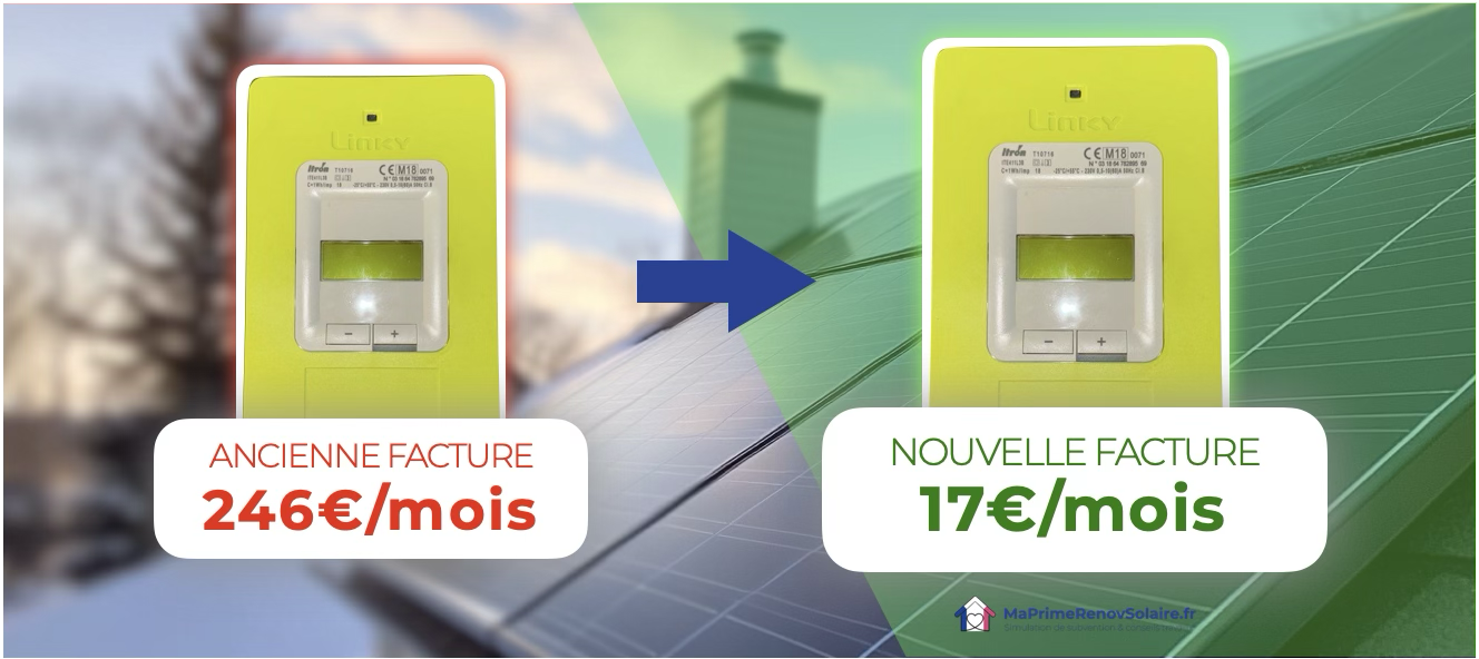 banner-solaire-linky-maison Comparatif de facture avant et après l’installation de panneaux solaires, passant de 246€/mois à 17€/mois grâce aux aides disponibles.